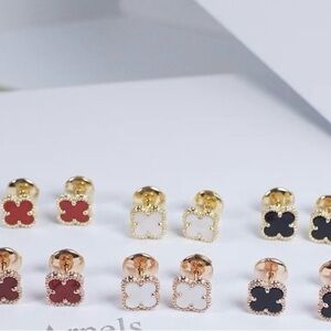 Elegant Gold and Red Clover Earrings